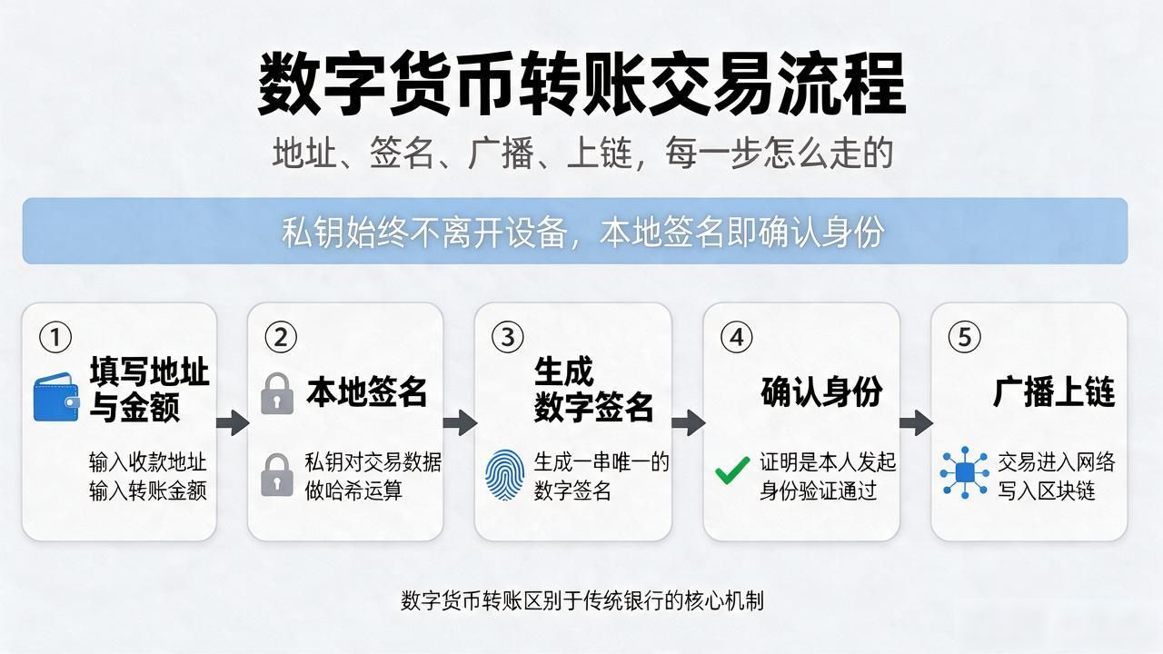 数字货币转账与银行转账底层逻辑区别_数字货币转账交易流程_区块链交易从发起到上链的四个关键节点